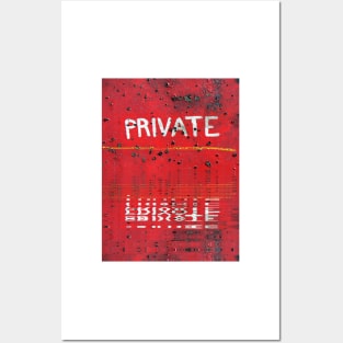 PRIVATE sign in bright red and white colours reflected in rippled water Posters and Art